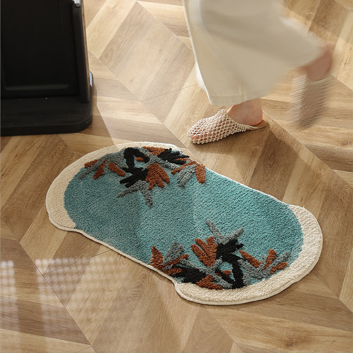 Tufted bath mat rug with botanical textured design Bowlift