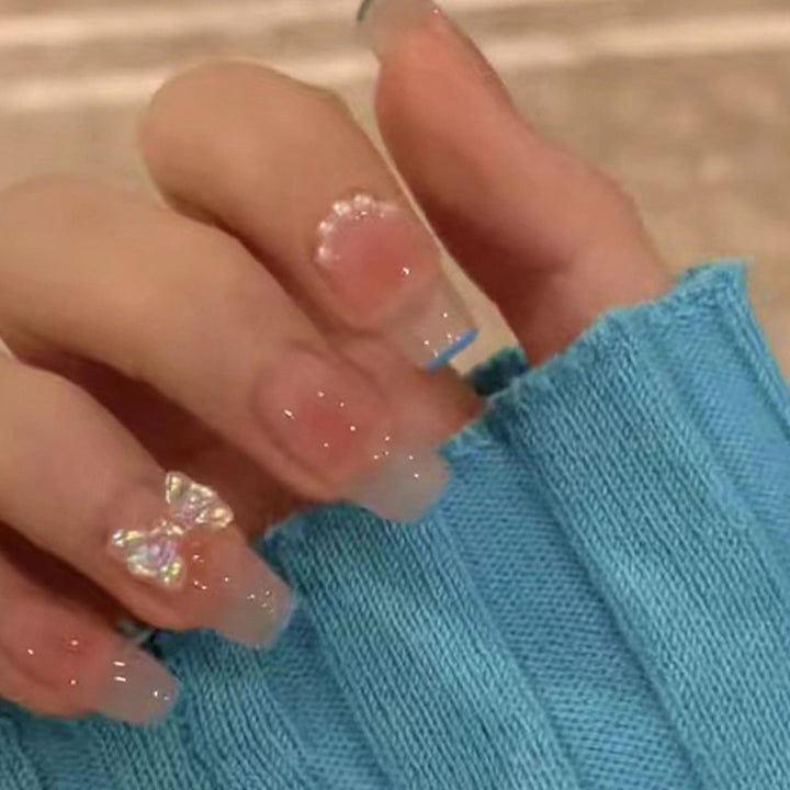 Glittery French Tip Press-On Nail Set Bowlift
