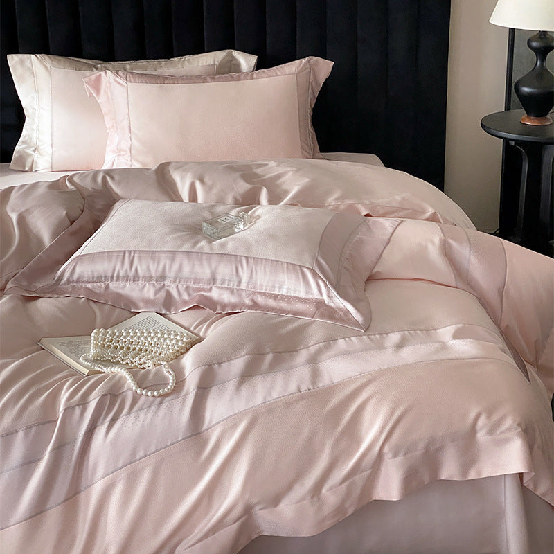 Silk-Feel Satin-Trimmed Duvet Cover Ensemble with Tailored Border & Deep Pockets