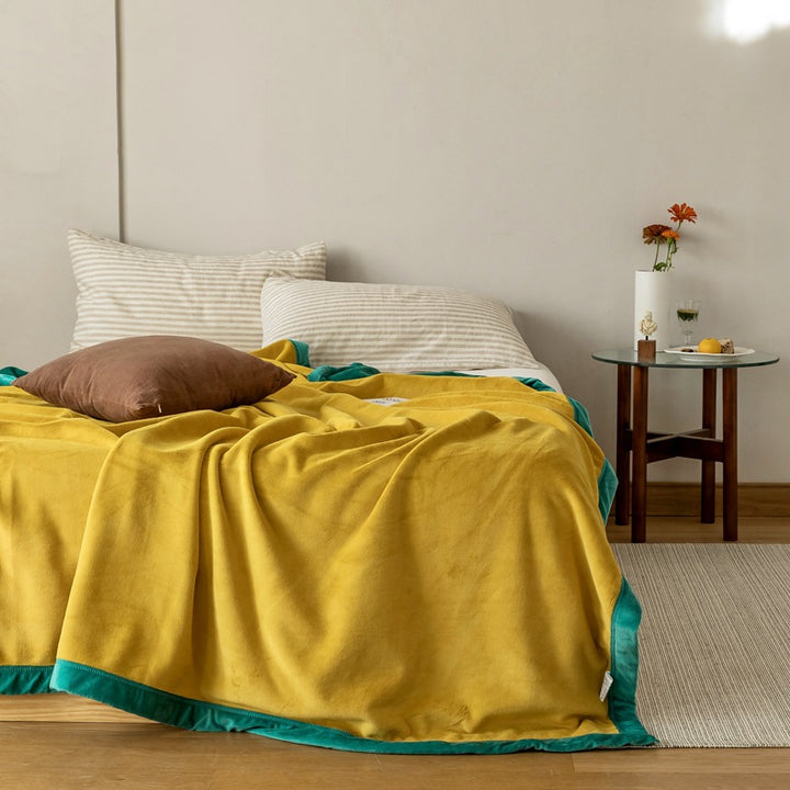 Reversible Cotton Velvet Throw Blanket with Contrast Hem