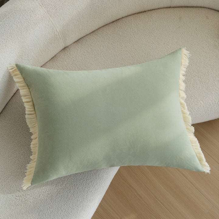 Rectangular decorative cushion cover with subtle fringes and soft cotton-linen look Bowlift