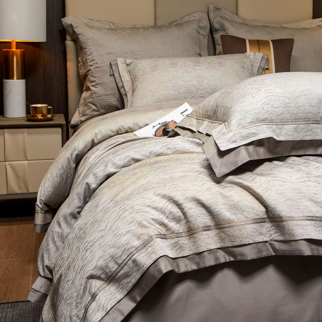 Luxurious four-piece satin bedding set with floral jacquard