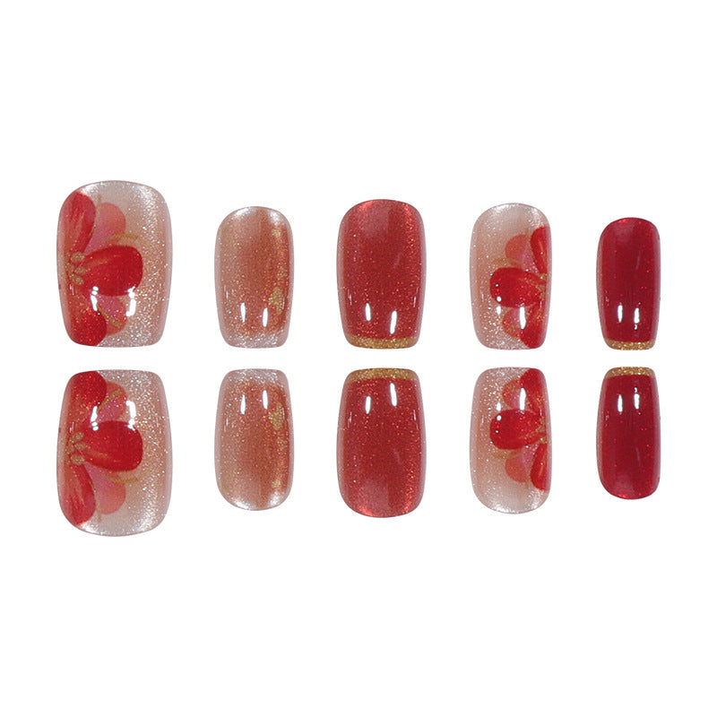 Artistic Press-On Nails with Floral Design Bowlift