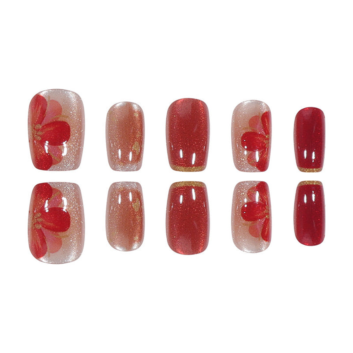 Artistic Press-On Nails with Floral Design Bowlift