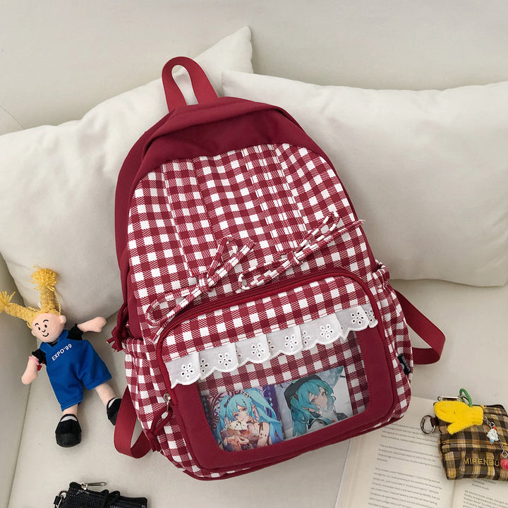 Stylish Plaid Patterned Backpack Bowlift