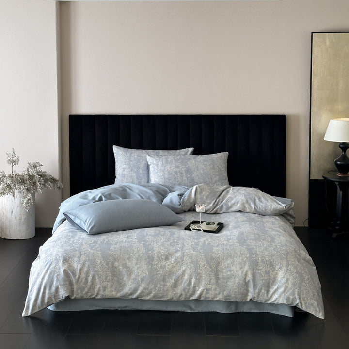 Reversible Cotton-Sateen Patchwork-Texture Duvet Cover Set with Deep-Fit Corners & Oxford Shams