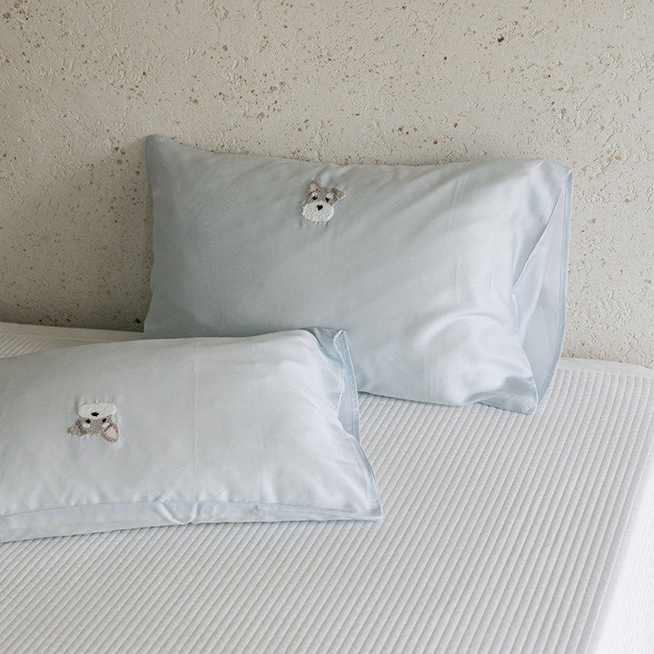 Soft-Touch Organic Cotton Embroidered Pillowcase Pair with Deep-Pocket Fitted Sheet