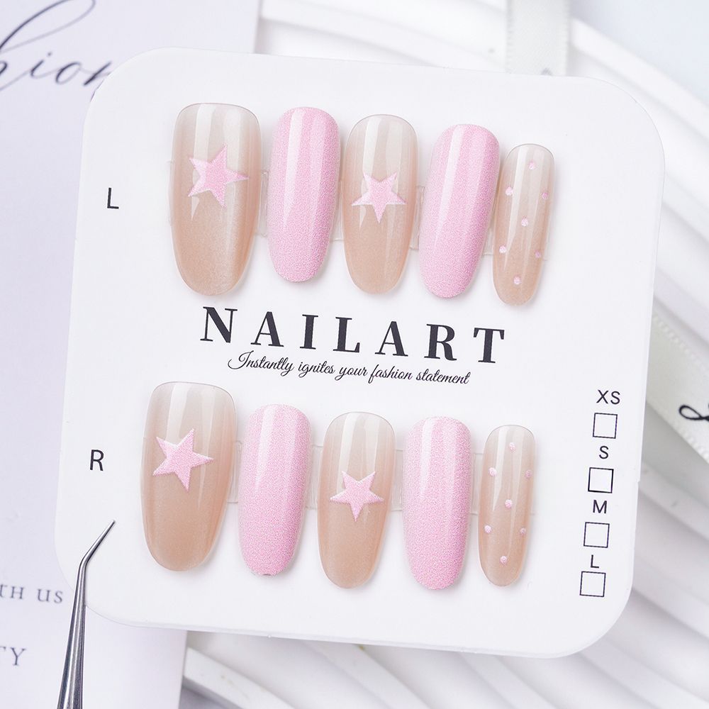 Artistic Press-On Nail Set with Cute Character Designs Bowlift