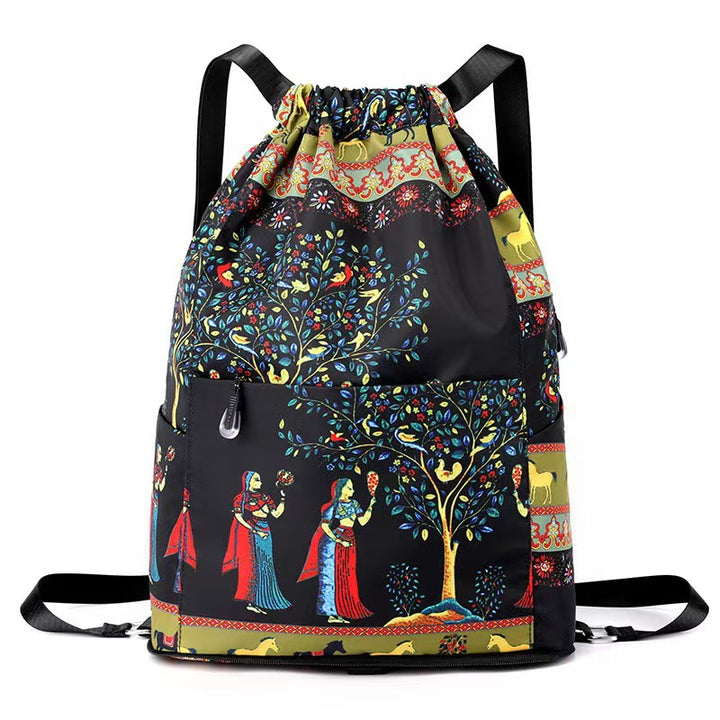 Drawstring Floral Print Backpack Bowlift