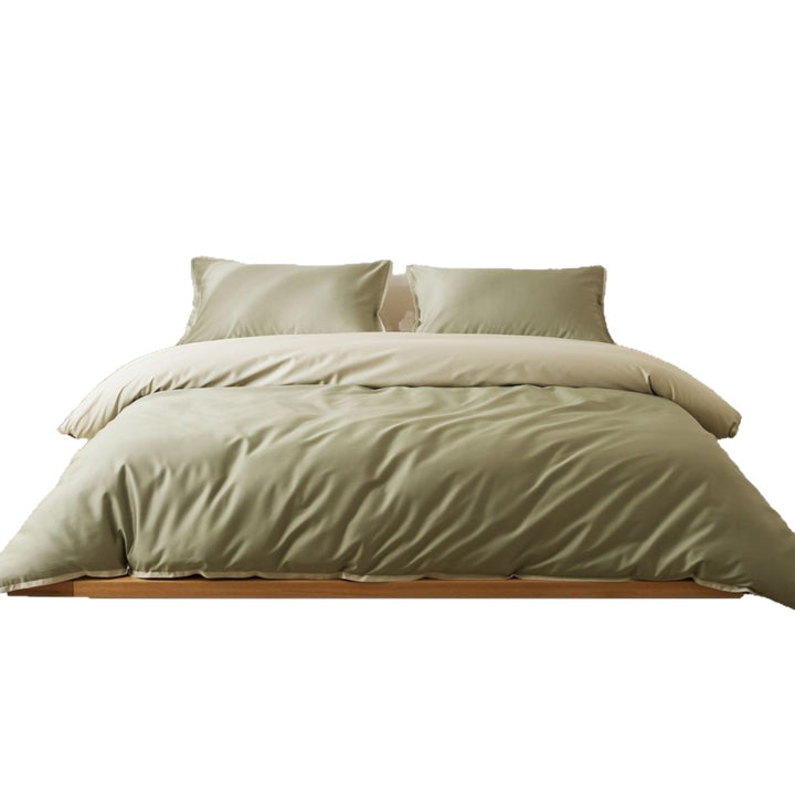 Reversible Cotton Sateen Duvet Cover Set with Hidden Closure & Deep-Corner Ties