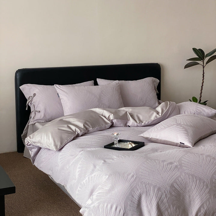 Luxury Jacquard Cotton Duvet Cover Set with Satin Pillowcases