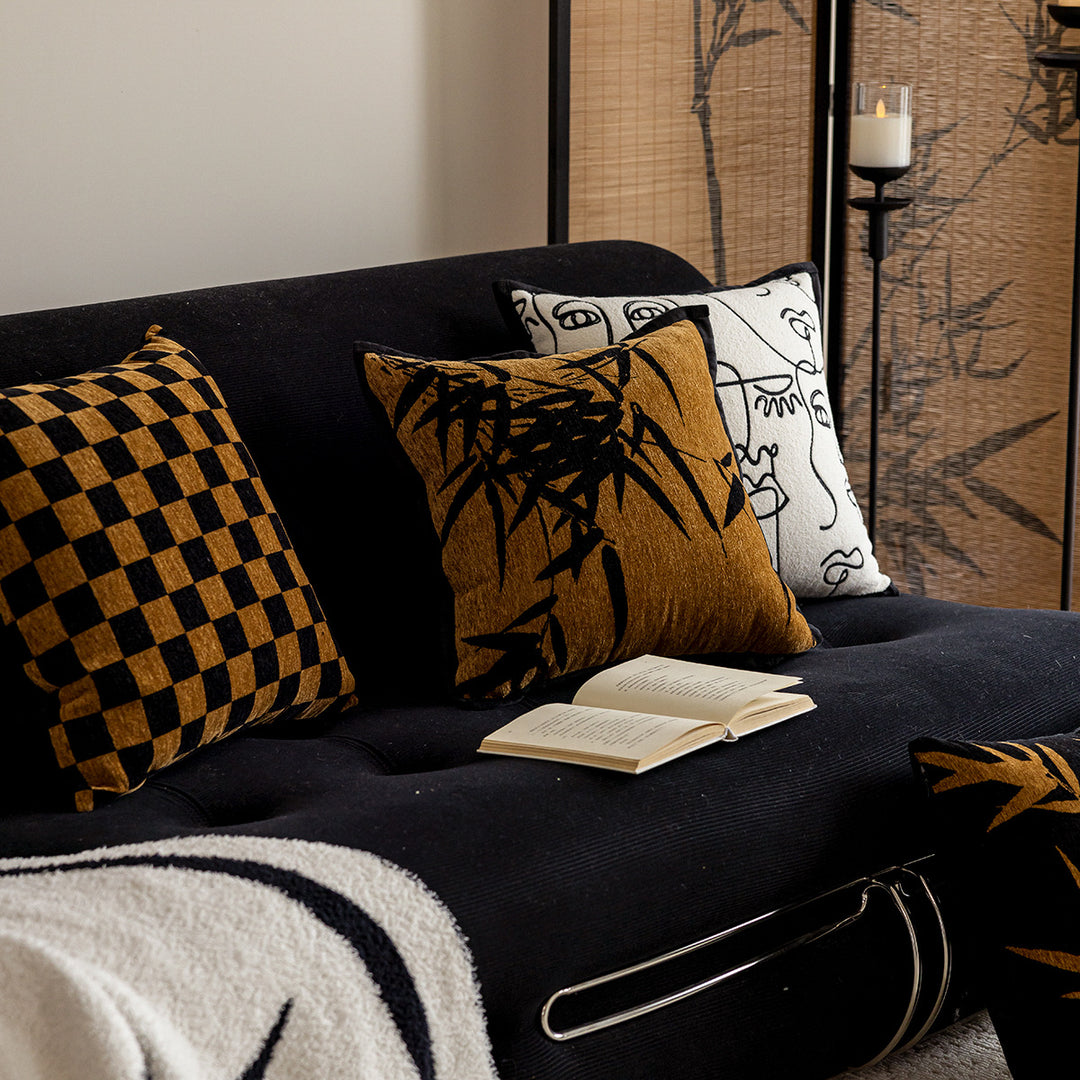 Cushion with plaid pattern