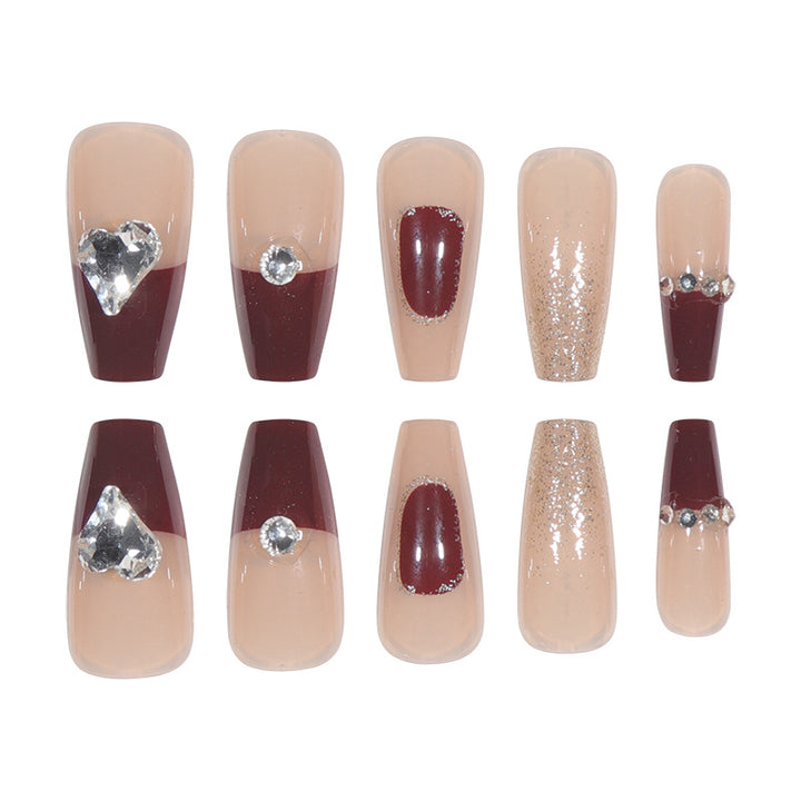 Decorative Press-On Acrylic Nails with Glitter and Gem Accents Bowlift