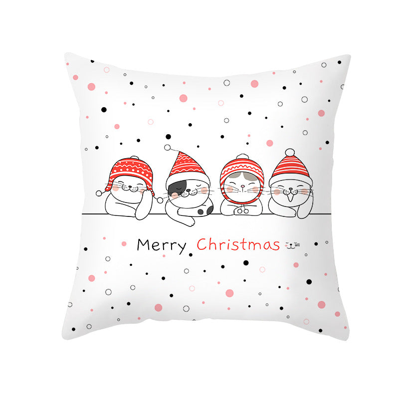 Festive Decorative Throw Pillow Cover with Reindeer Illustration