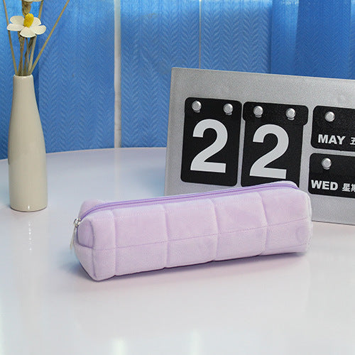 Quilted Plush Zippered Pencil Case Stationery Pouch Bowlift