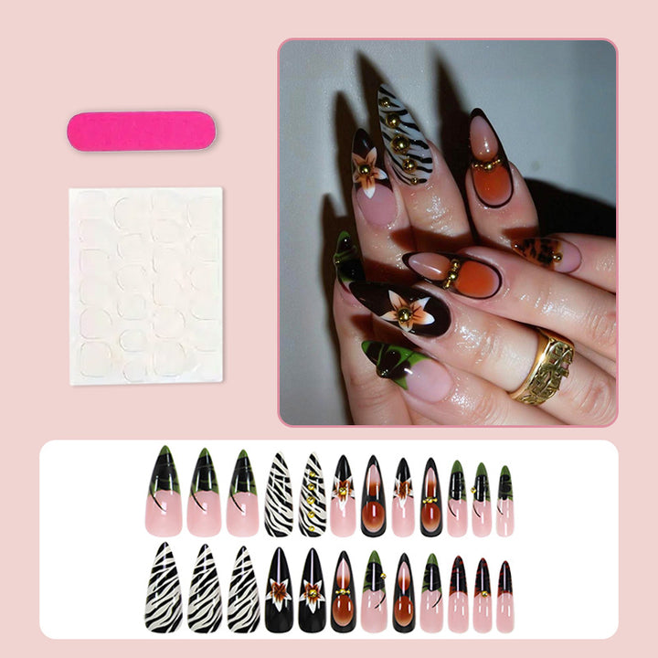 Artificial nail set with elegant flower and animal motif Bowlift