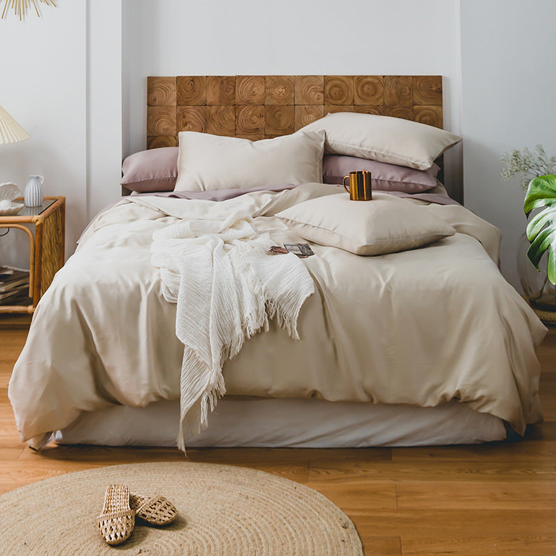 Finest cotton satin duvet cover and pillowcase set with reversible finish and concealed zipper