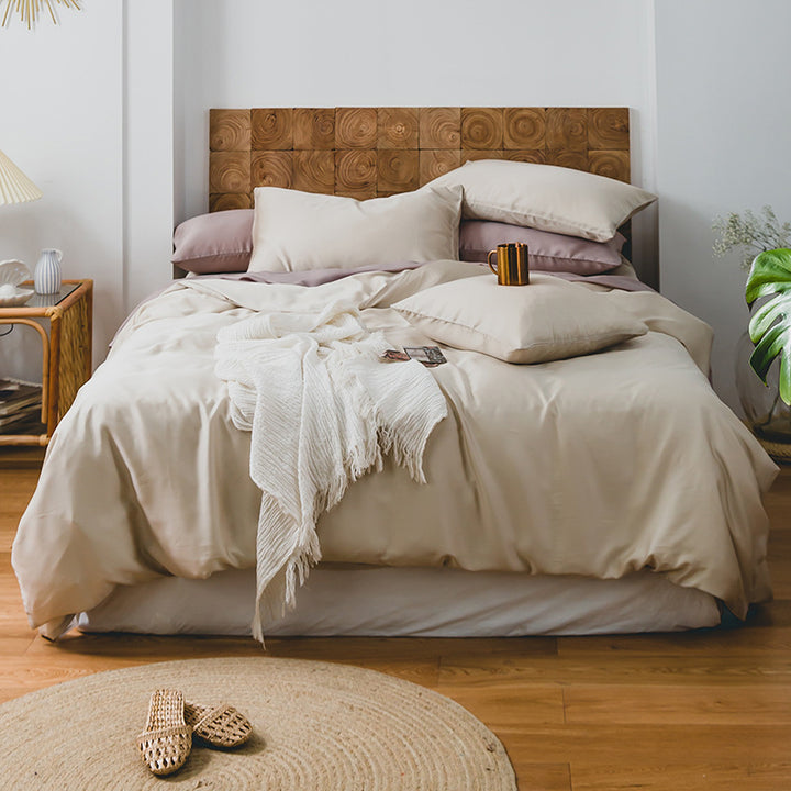 Finest cotton satin duvet cover and pillowcase set with reversible finish and concealed zipper