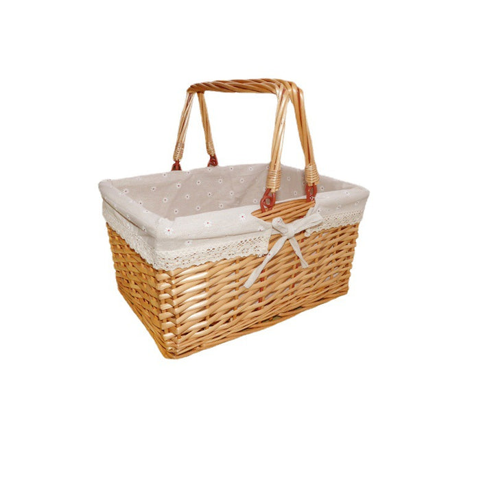 Woven Basket with Decorative Fabric Lining and Carry Handles