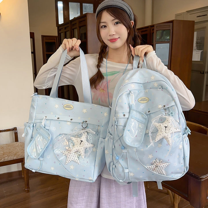 Stylish Multi-Pocket Star-Appliqué Backpack Bowlift