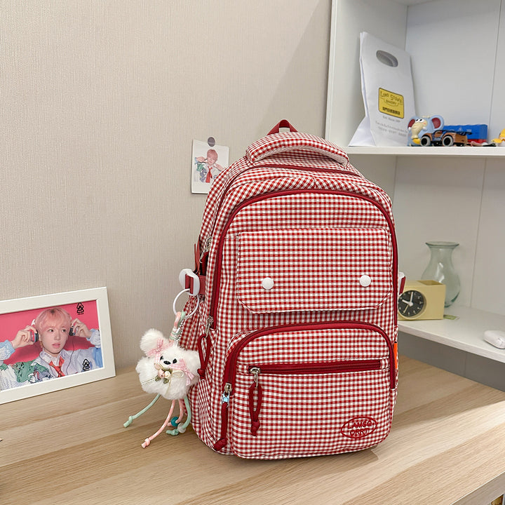 Gingham Print Multi-Pocket Backpack Bowlift