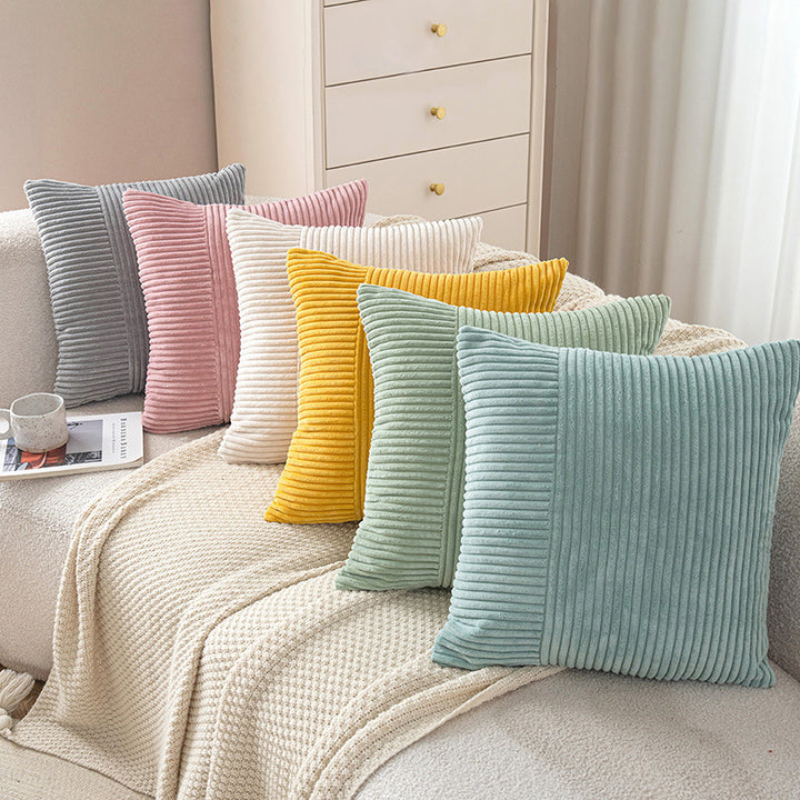 Corduroy Ribbed Square Accent Pillow Cover with Mixed-Rib Panel