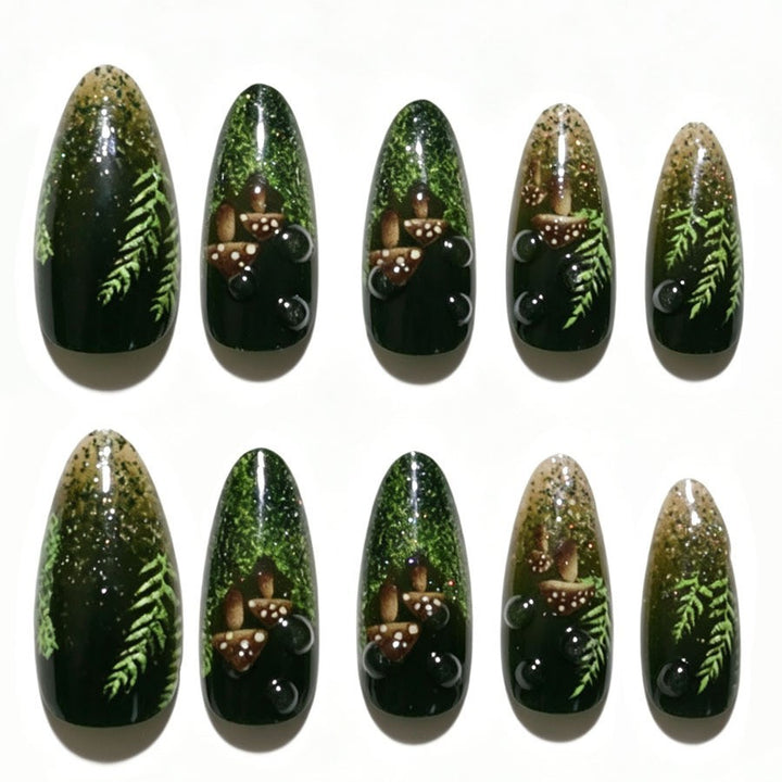 Artificial nail set with glamorous moss design Bowlift