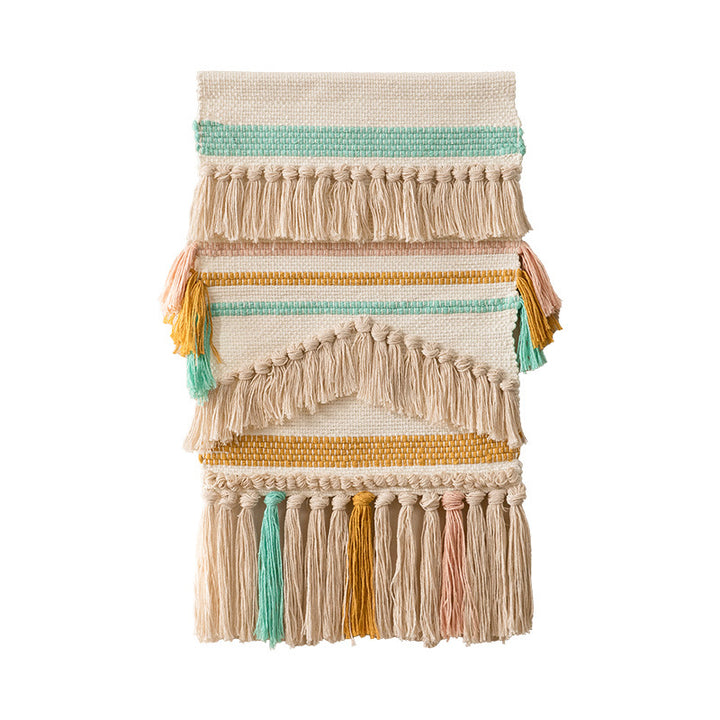Boho Wall Hanging Macrame with Hand-Knotted Fringes and Woven Cable Patterns Bowlift