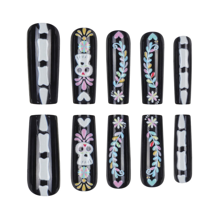 Artistic Skull-Design Press-On Nails Bowlift