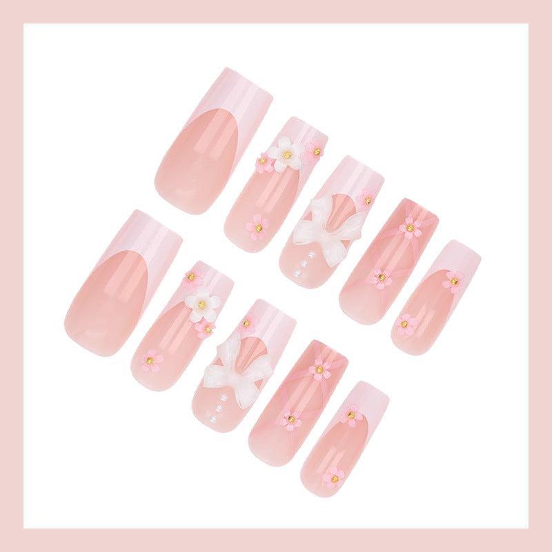 Acrylic Nail Set with Elegant Floral Decorations Bowlift
