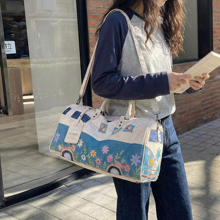 Floral Print Canvas Duffle Bag Bowlift