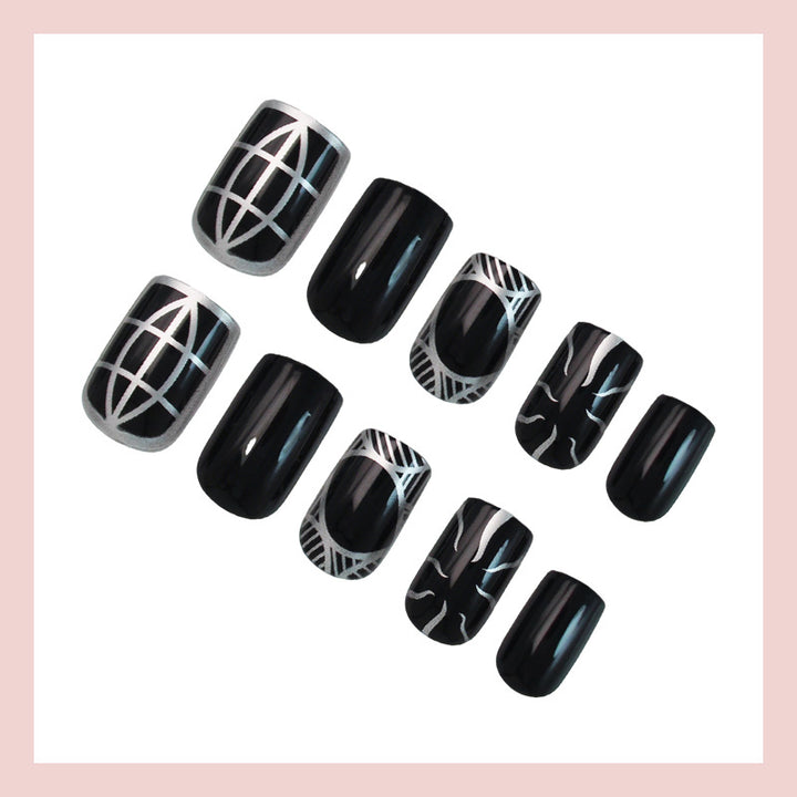 Artificial nail set with geometric design Bowlift