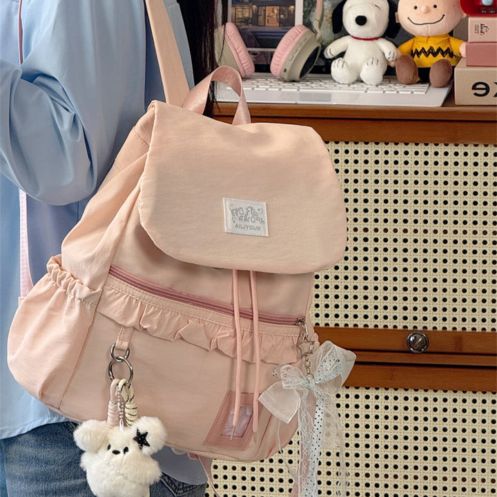 Stylish Ruffled Design Back-to-School Backpack Bowlift