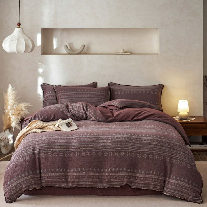 Cotton muslin duvet cover set with jacquard structure and Norwegian pattern