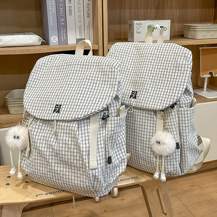 Durable Multi-Pocket Checkered Backpack Bowlift
