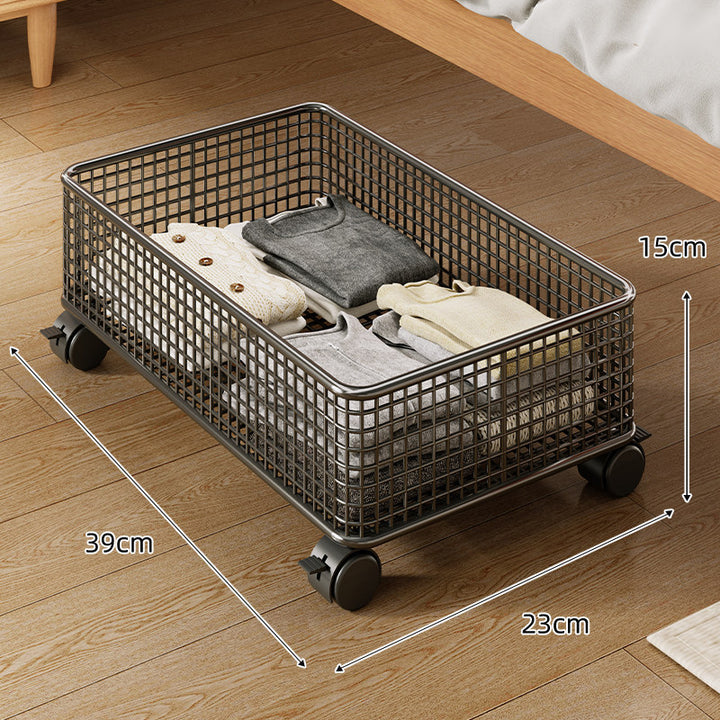 Slim Metal Wire Under-Bed Storage Crate with Ventilated Grid and Reinforced Corners