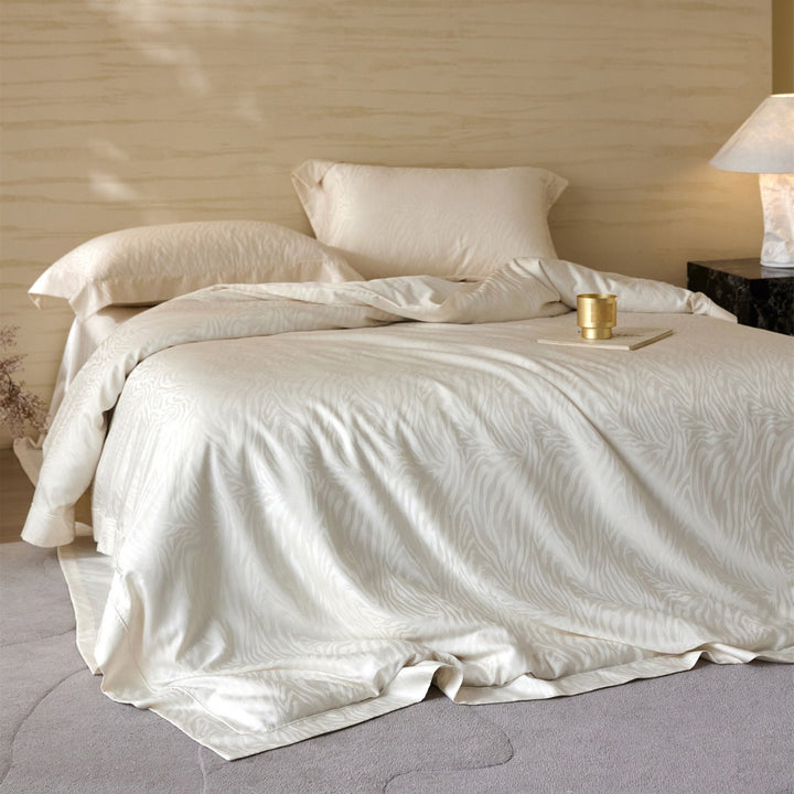 Luxury Jacquard Leaf-Pattern Sateen Duvet Cover & Pillowcase Set with Hidden Zipper