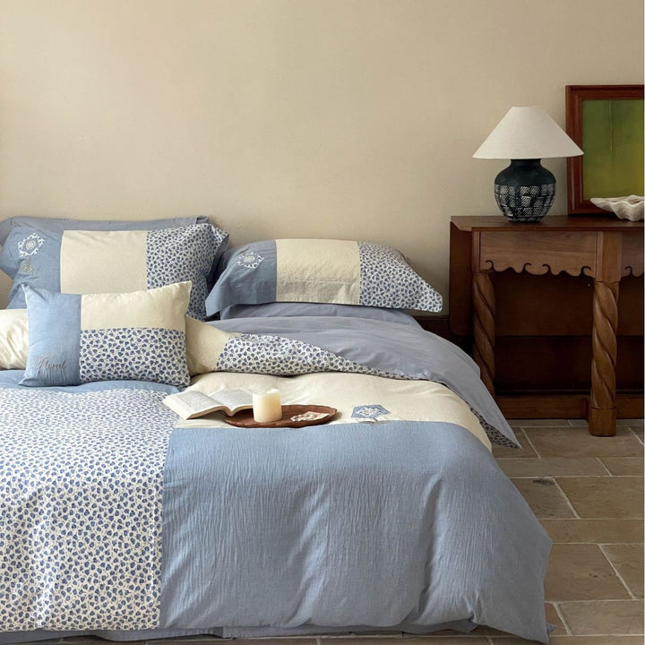 Washed Cotton Patchwork Floral Duvet Cover Set with Pillowcases