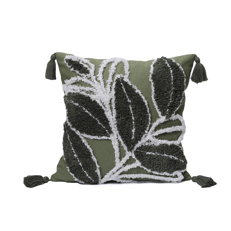Square cushion cover with relief leaf tufting and chenille application Bowlift