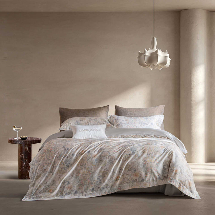 Vintage Botanical Cotton Percale Duvet Cover Set with Embroidered Accent Pillowcase