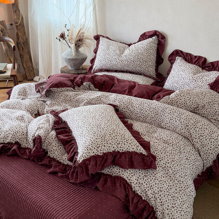 Elegant Floral Ruffled Duvet Cover Set