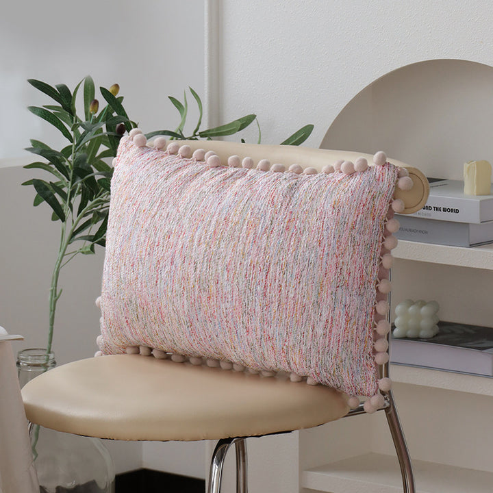 Rectangular decorative pillowcase with mottled chenille structure and pompom trim Bowlift