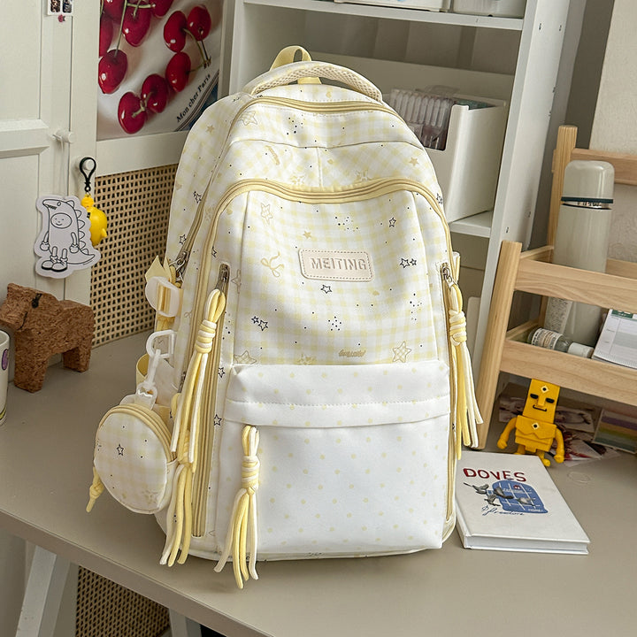 Decorative Plaid and Star Patterned Backpack Bowlift
