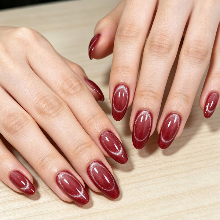 Glossy Almond-Shaped Gel Nail Enhancements Bowlift
