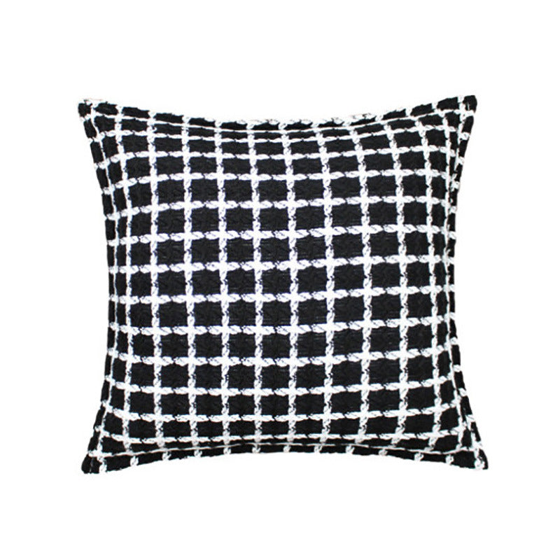 Square decorative cushion cover with hand-tufted grid relief and bouclé structure Bowlift