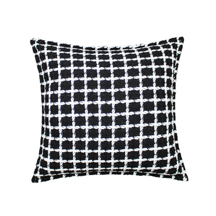 Square decorative cushion cover with hand-tufted grid relief and bouclé structure Bowlift