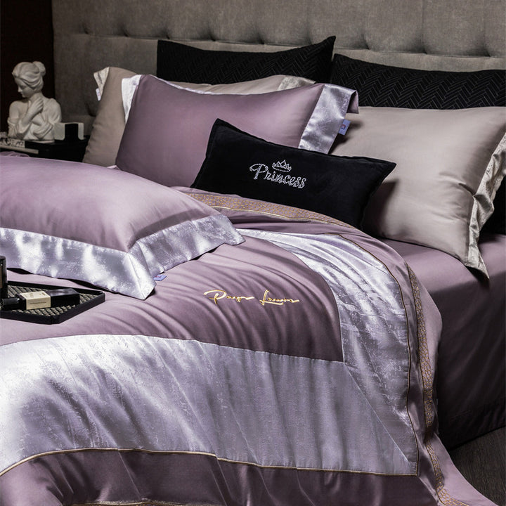 Hotel-Style Silk-Feel Jacquard Border Duvet Cover Set