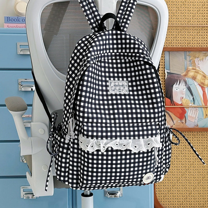 Cute Gingham Print Backpack Bowlift