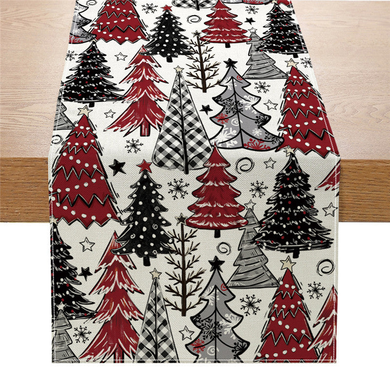 Cotton-Linen Holiday Pine Forest Table Runner