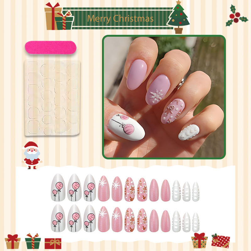 Acrylic nail set with festive Christmas designs and elegant embellishments Bowlift